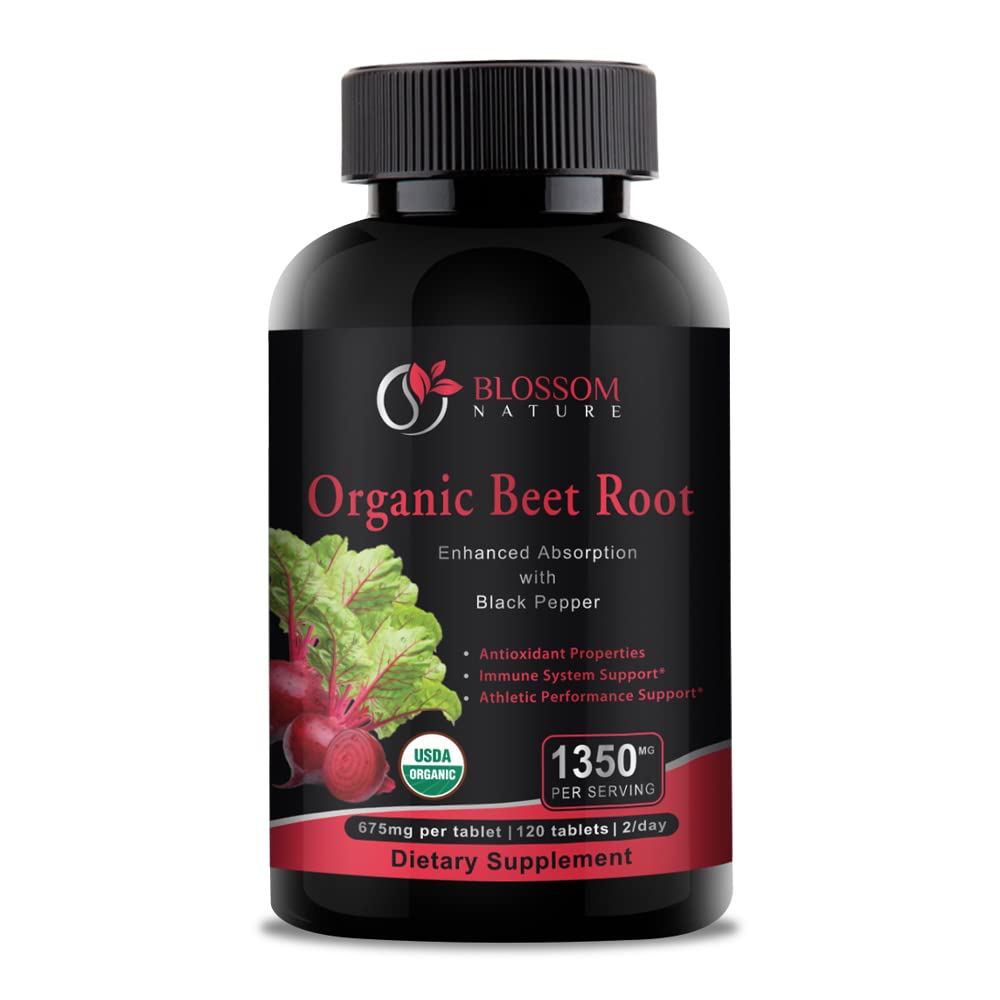 אבקת שורש אורגני Beet שורש 1350 מ"ג עם Black Pepper Booster, מערכת העיכול, טבליות ביצועים אתלטיים 120 טבליות,675 מ"ג של אבקת ביאט אורגני לכל Tablet