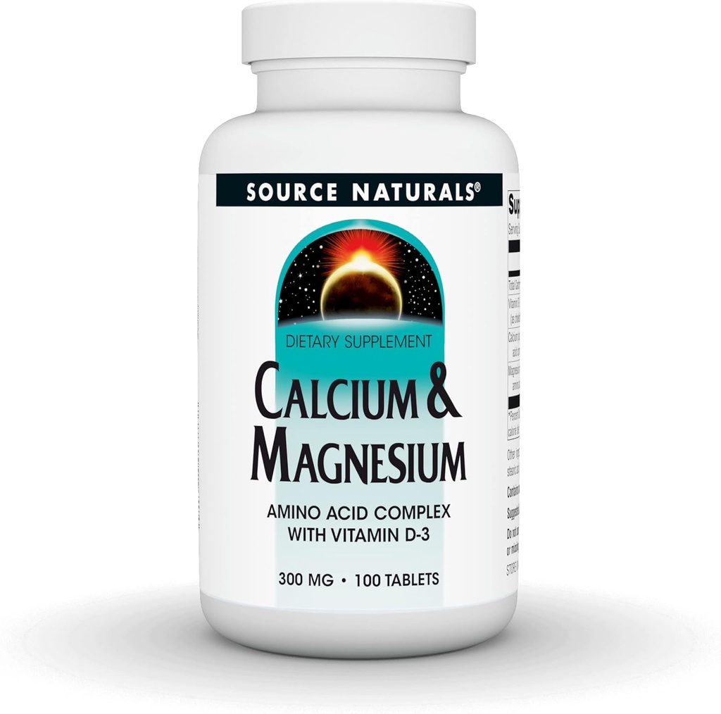 מקור Naturals Calcium & Magnesium, Amino Acid Chelate עם ויטמין D-3, 300 MG - 100 טבליות