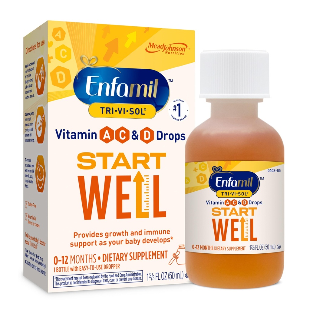 Enfamil Tri-Vi-Sol Baby Multivitamin Drops, תומך בצמיחה ובבריאות החיסון לתינוקות, 50mLבק