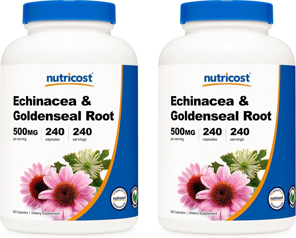 Echinacea & Goldenseal Root, 500 מ"ג, 240 קפסולות (2 בקבוקים) - Veggie Caps, non GMO, Gluten Freeten
