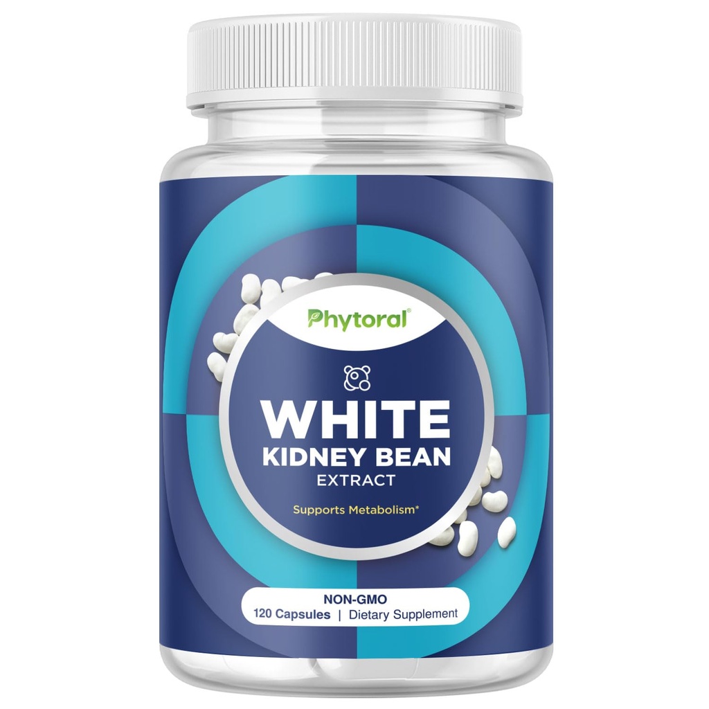 Phytoral White Kidney Bean לחלץ Carb Bloer - White Kidney Beans תוספת של Metabolism Boost & Ease Calories מ- Starchy Food - Carb Supplements - 120 קפסולות