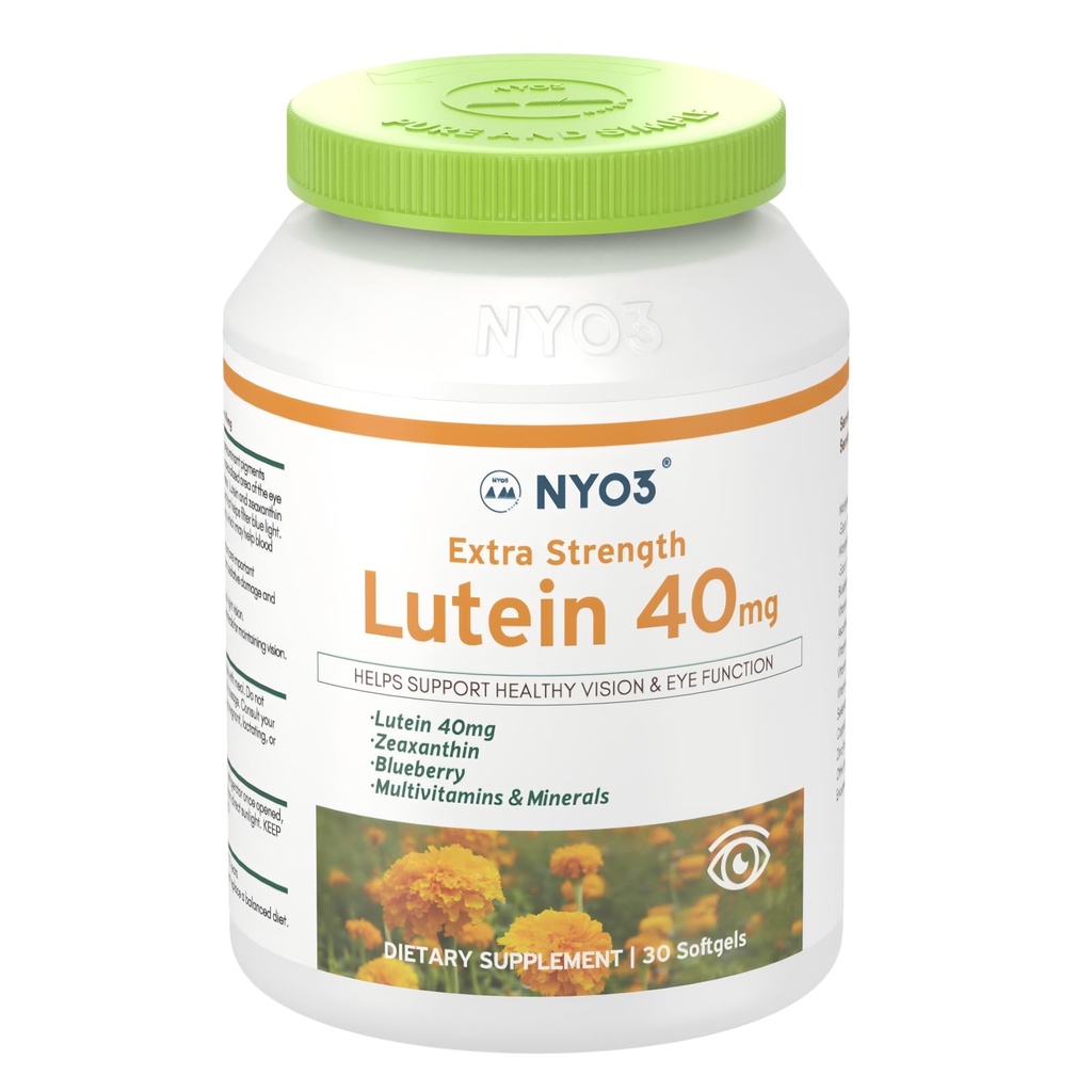 NYO3 Lutein & Zeaxanthin 40 מ"ג עם Blueberry, 30 Softgels עיניים ויטמינים ומינרל תוספת - עין $ חזון בריאות