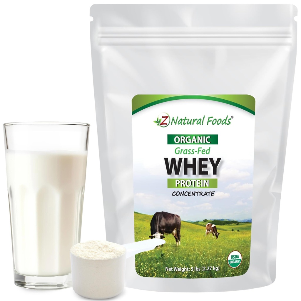 Z מזונות טבעיים אורגני חלבון Whey חלבון ריכוזrate - מזון תזונתי צמחי דשא פד Whey אבקת חלבון - Cold Processed Pure Whey חלבון עם Amino Acids for Nutrition & Fitness, Unflavored, 5 lbs