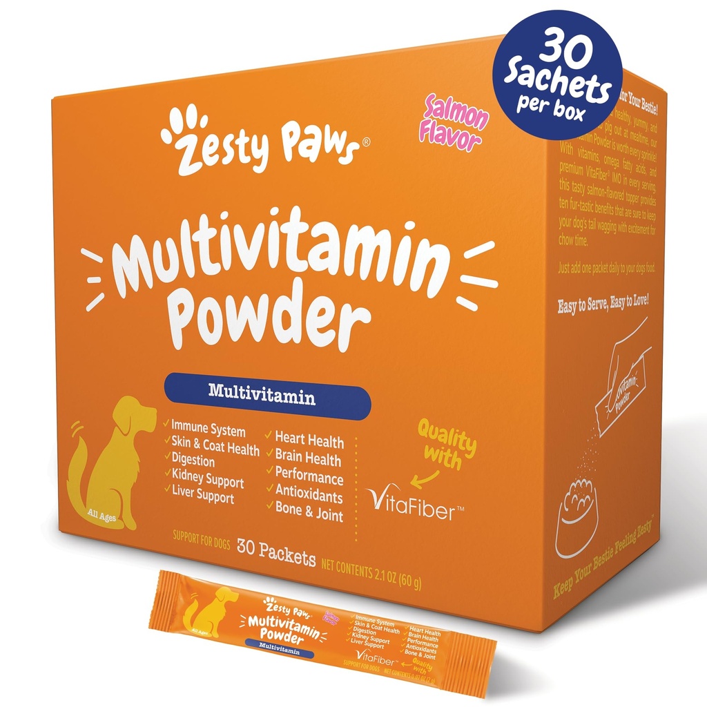 Zesty Paws 10in-1 כלב Multivitamin - Gut, Immune, Joint, Skin & Coat תמיכה, ועוד - ויטמינים לכלבים ותוספים אבקת - תוספי מזון עם אומגה דגים שמן & VitaFiber - Salmon - 30 Ct Cttt Ctt.