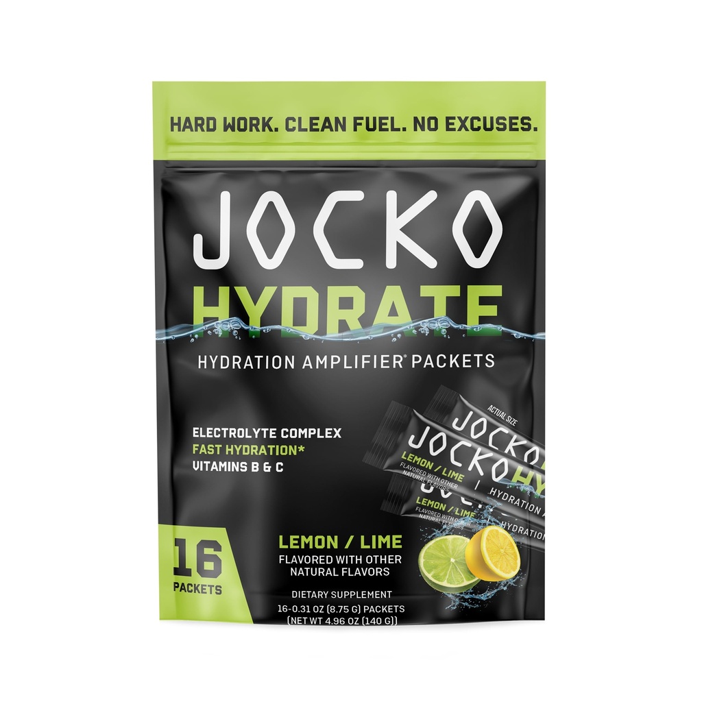 Jocko דלק Packets Low Sugar - hydrotion Amplifier Packets for Recovery, Dehydration, and Exercise - עם ויטמינים B6, B12 & C (16 Packets) לימון Lime Lime