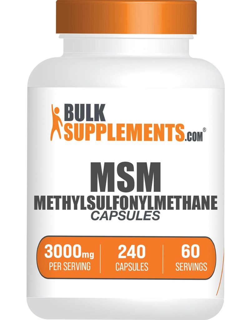 BulkSupplements.com MSM קפסולות - Methylsulfonylmethane, MSM 3000 מ"ג - תוספים משותפים, Gluten Free, 4 קפסולות לשרת, 240 הרוזן (Pack of 1)