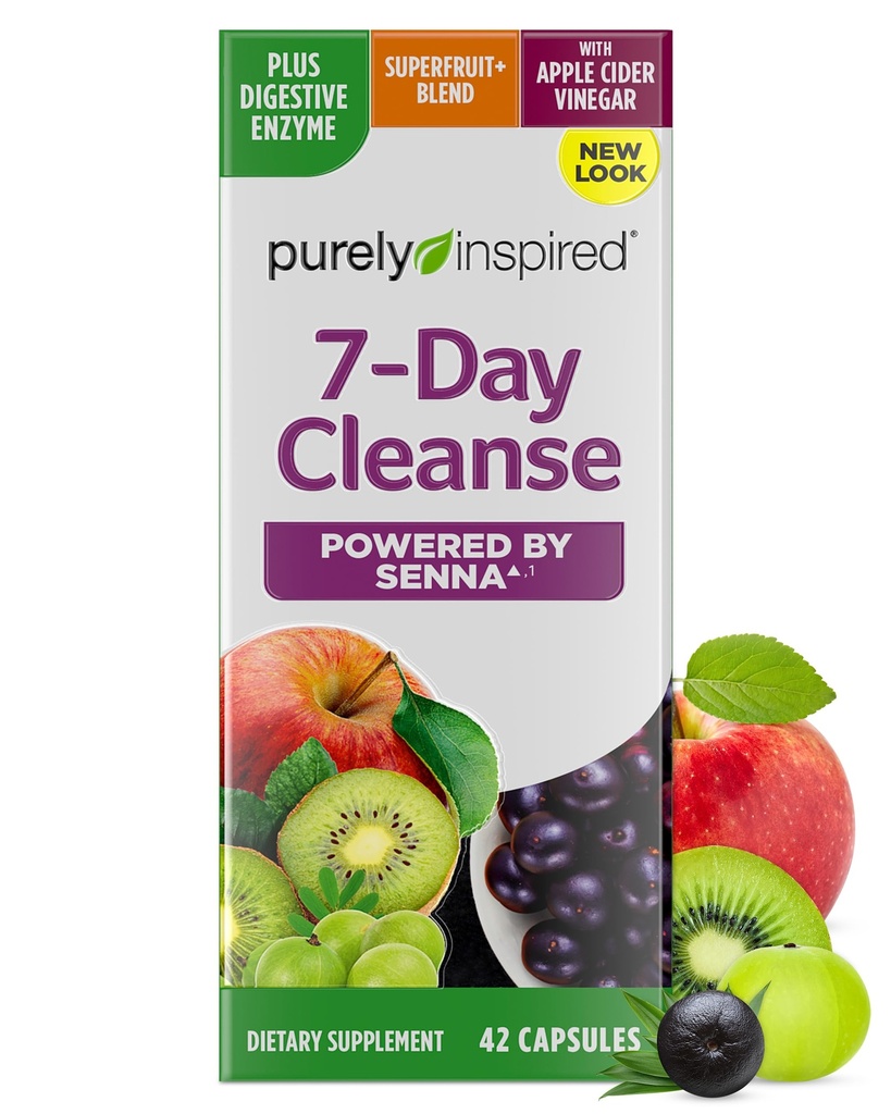 בהשראת טהור 7 ימים Detox ניקוי - Whole Body ניקויse & Detox Pills for Women & Men, מופעל עם Senna Leaf, ויטמין C, Apple Cider Vinegar, Enzymes & Probiotics - 42 Acai ברי קפסולות
