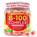 Super ויטמין B Complex Gummies - All B ויטמינים כולל Methyl B12, B1, B2, B3, B5, B6, Biotin, Methylfolate עם ויטמין C, Choline, Inositol, PABA לאנרגיה, Brain & Immune תמיכה, סוכר חינם, סוכר חינם, סוכר חינם.