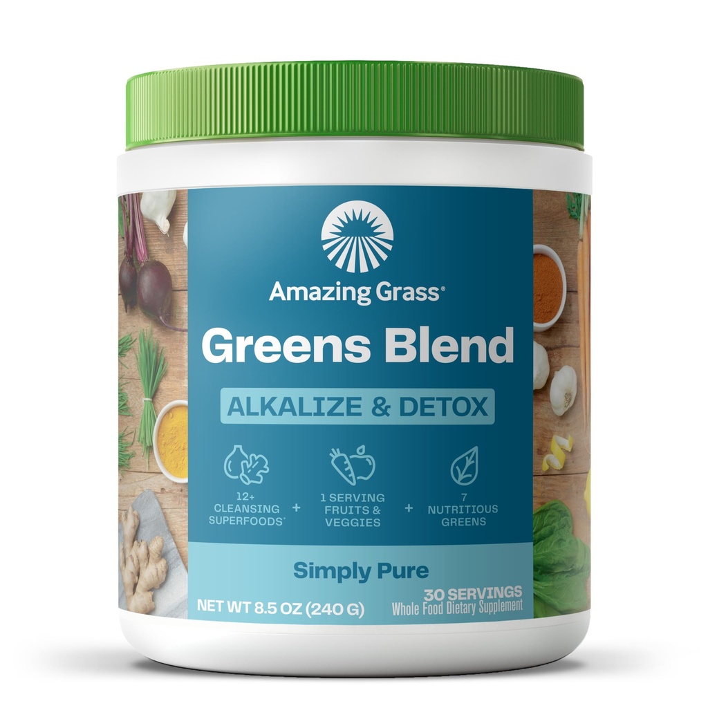 Grass Greens מדהים בלגן Alkalize & Detox: Smoothie Mix, ניקוי עם Super Greens & Beet Root אבקת, Enzymes, Prebiotics & Probiotics, 30 משרתים (Packaging May Vary)