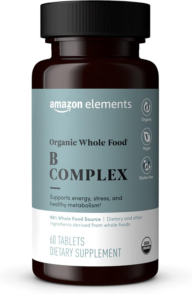 מרכיבים אורגניים שלמים מזון B Complex, 98% מקור מזון שלם, דיאטות ומרכיבים אחרים שמקורם מזונות מלאים, 60 טבליות