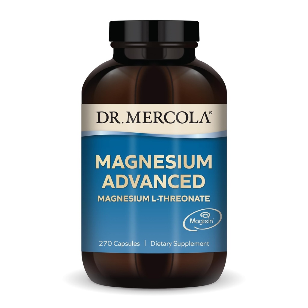 Dr. Mercola Magnesium מתקדם - תומך העצם, משותף ומוח בריאות - Contributes to More Restful Sleep - non-GMO, Gluten-Free & Soy-Free - 270 קפסולות (90 משרתים)