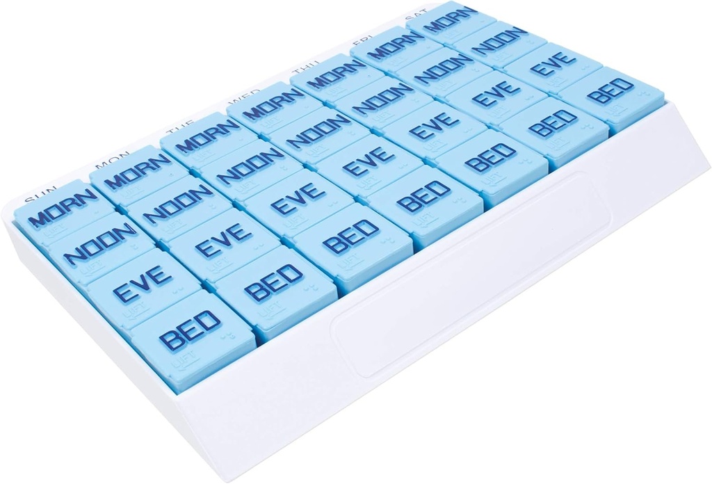 Apex Large 7 Day Weekly Pill מארגנת - מארגנת גלולות שבועיות, 4 פעמים ביום, Easy-Open, ארגון תרופות או ויטמינים