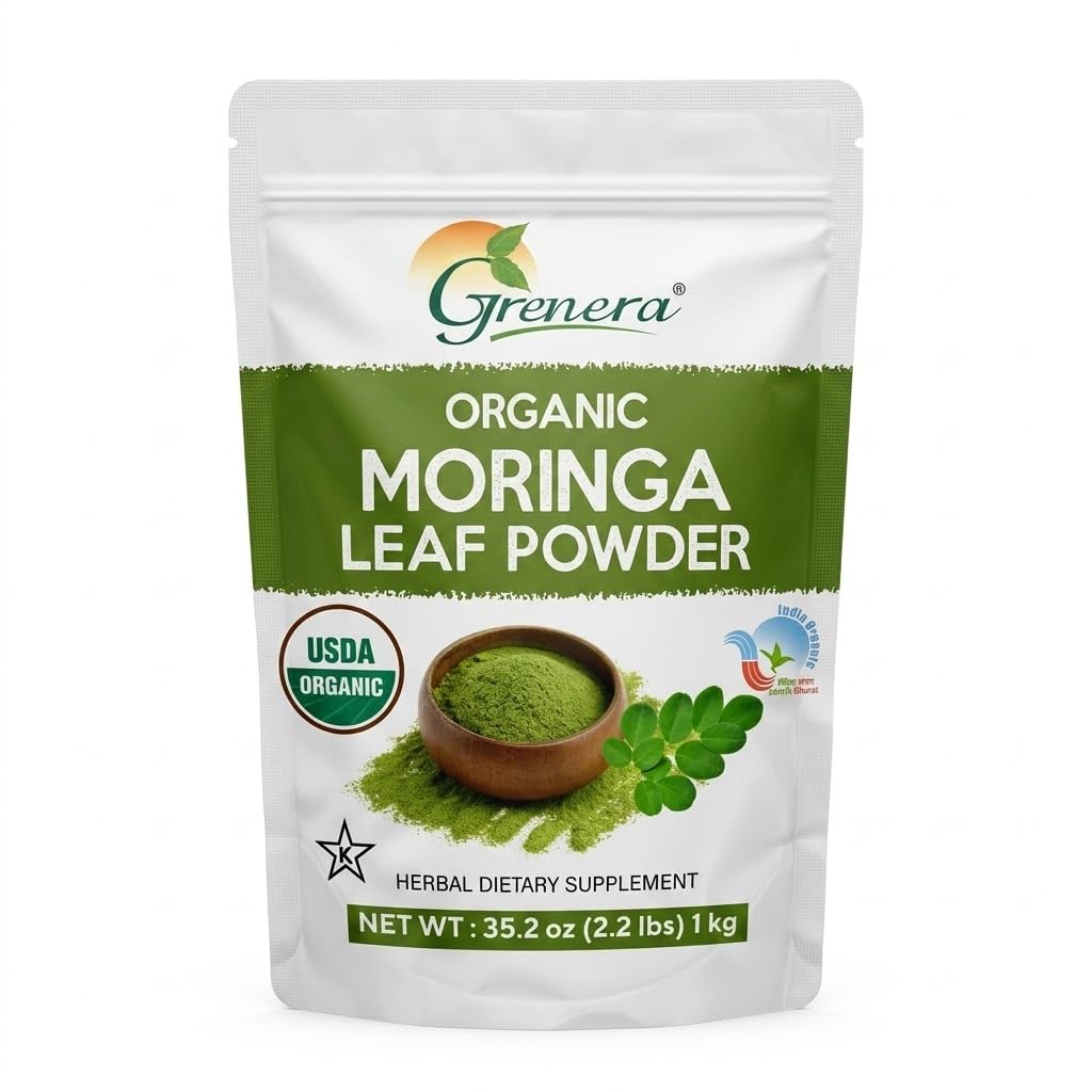 Grenera אורגני Moringa אבקה - 2.2 lbs (35.2 oz) | Moringa Oleifera Leaf אבקת נבדק עבור פורה | אבקת Moringa אורגני מושלם עבור Smoothies, משקאות, תה ומתכונים | 100% Raw מהודו