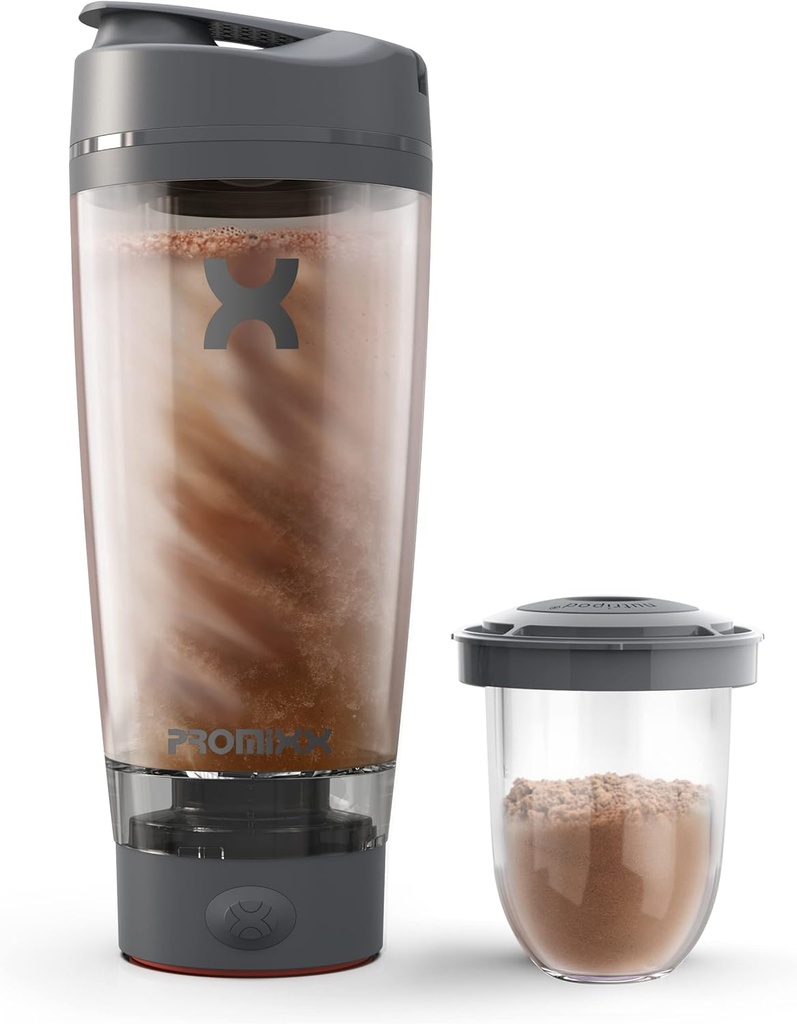 Promixx Pro Shakerבק | Rechargeable, Powerful for Smooth Protein Shakes | כולל תוספת אחסון - BPA חינם | 20oz Cup (Graphite Gray)