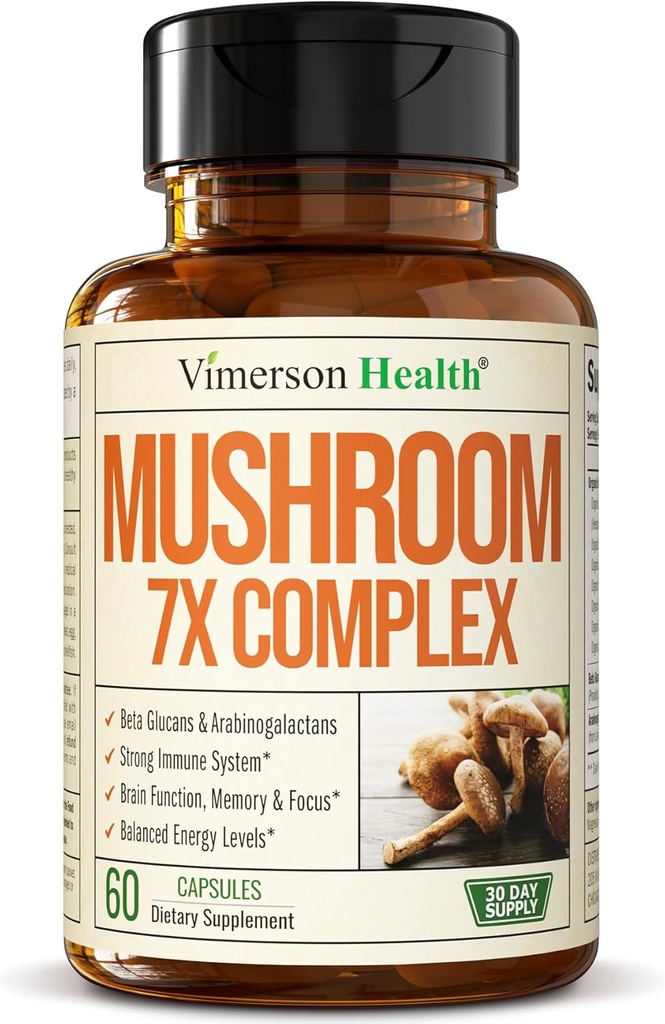 מתחם ushroom עם טורקיה Tail, Lions Mane Extract, Shiitake Mushrooms, Reishi, Cordyceps, Maitake, Chaga & More - 7-in-1 Mushroom תוסף עבור בהירות נפשית, אנרגיה טבעית ו Focus