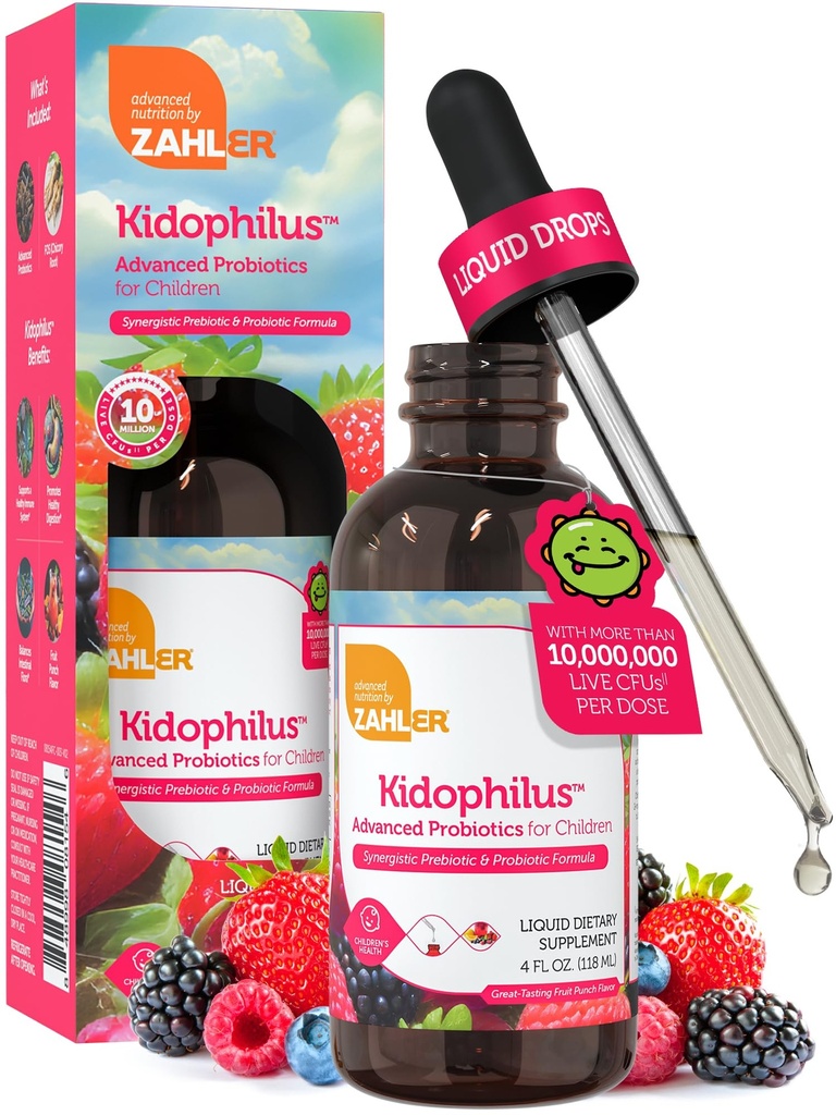 Zahler - Kidophilus נוזל טיפות פרוביוטיקה לילדים (4 Fl Oz) ילדים כשרים מוסמכים פרוביוטיים עבור תמיכה בריאה העיכול & Immune - פירות Punch Flavored ילדים Probiotic Drops תוסף