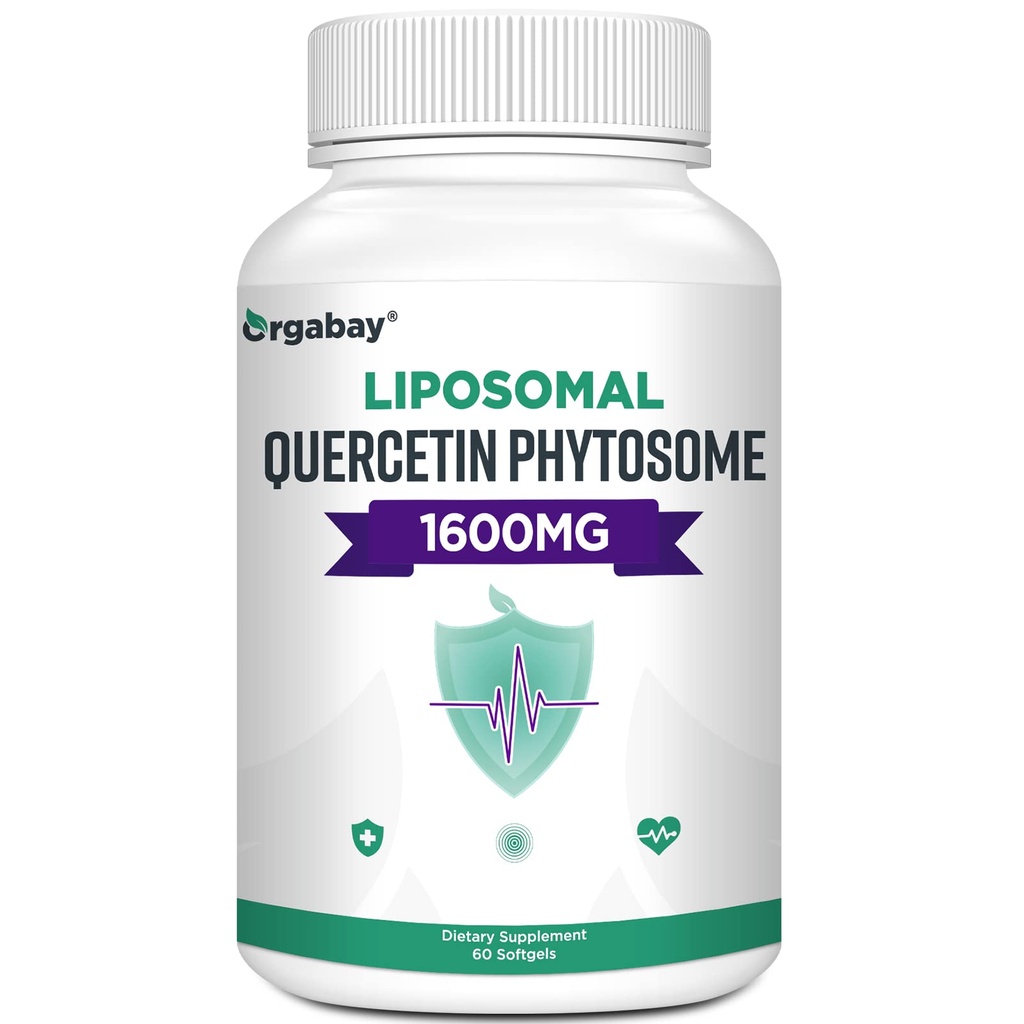 Orgabay Liposomal Quercetin Phytosome 1600 מ"ג,Bromelain 200 מ"ג, Zinc 30mg,Vitamin C Turmeric 40 מ"ג, המורכבות הגבוהה ביותר, Quercetin Complex, 60 Softgels