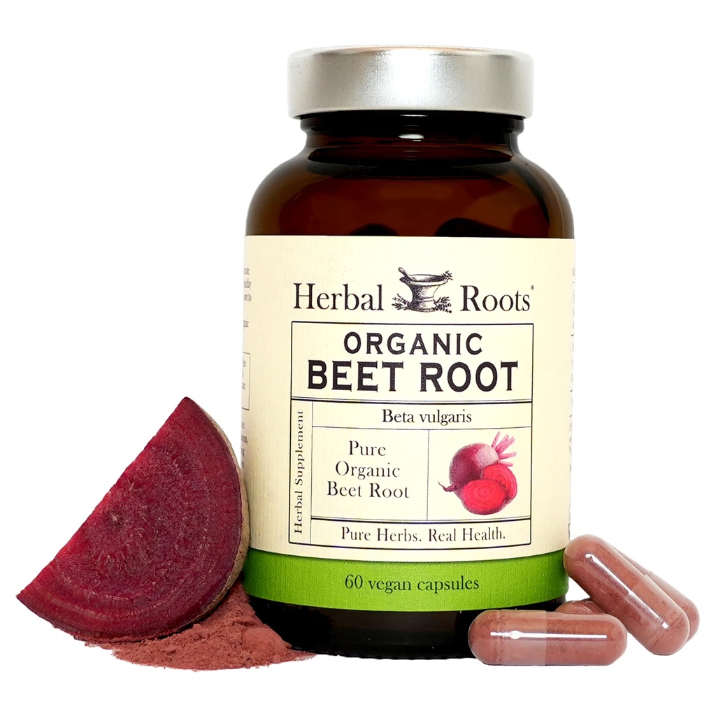 Herbal Roots אורגני Beet Root אבקת קפסולות - 1500 מ"ג לכל המשרת - מוסמך USDA אורגני - Non-GMO - 60 Count כמוסות טבעוניות