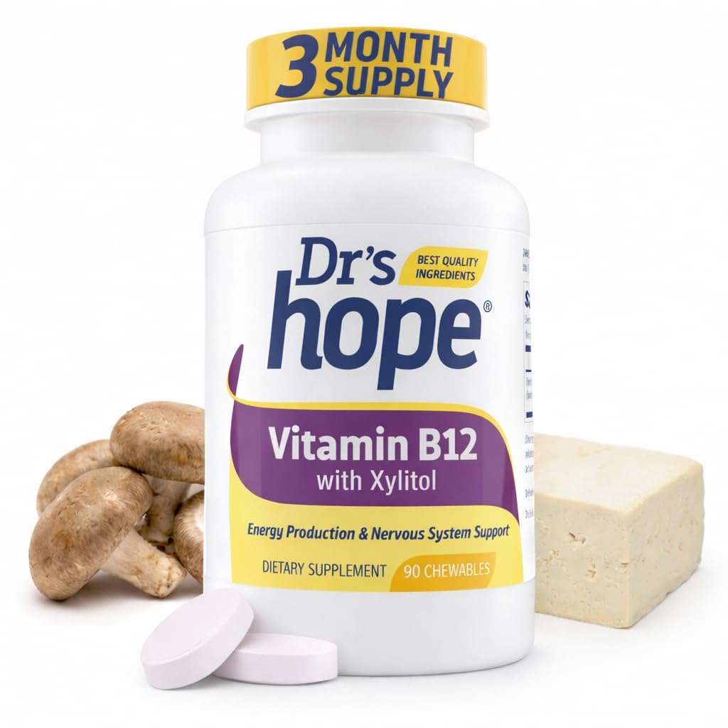 ויטמין B12 1000 Mcg, B12 ויטמינים 1000 Mcg עזרה כדי להגדיל את המטאבוליזם, ייצור אנרגיה ותמיכה מערכת העצבים, 90 טבליות Chewable - 1 Tablet Per לשרת, non-GMO & Gluten חינם