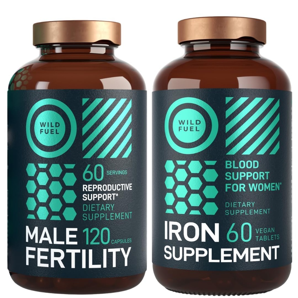 WILD FUEL Male Fertility Supplement and Iron Pills with Folic Acid Fertility and Prenatal Bundle