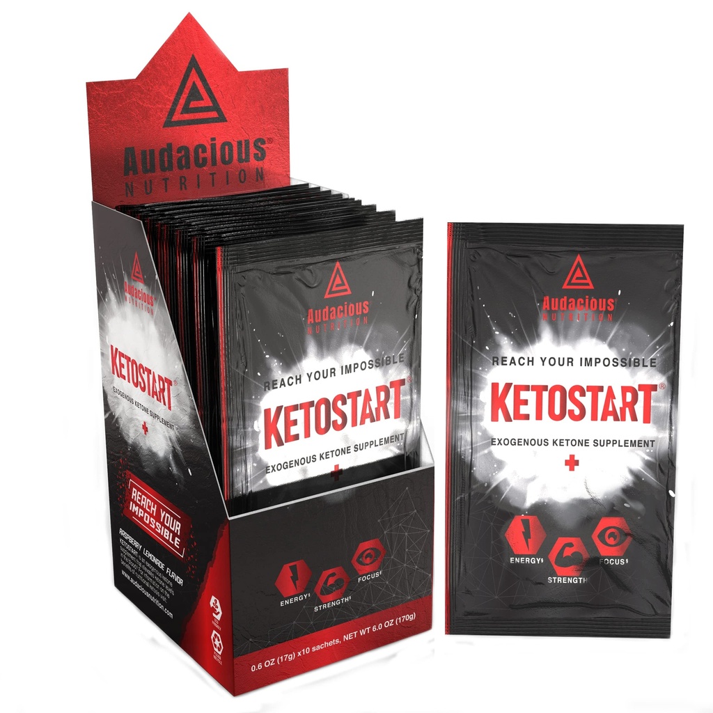 KetoStart+ | Exogenous Ketones אבקת עם אלקטרוליטים עבור אנרגיה, כוח להתמקד | עם Caffeine | פטל לימון אבקת אלקטרוליטה (10x Ketones Drink Packets)