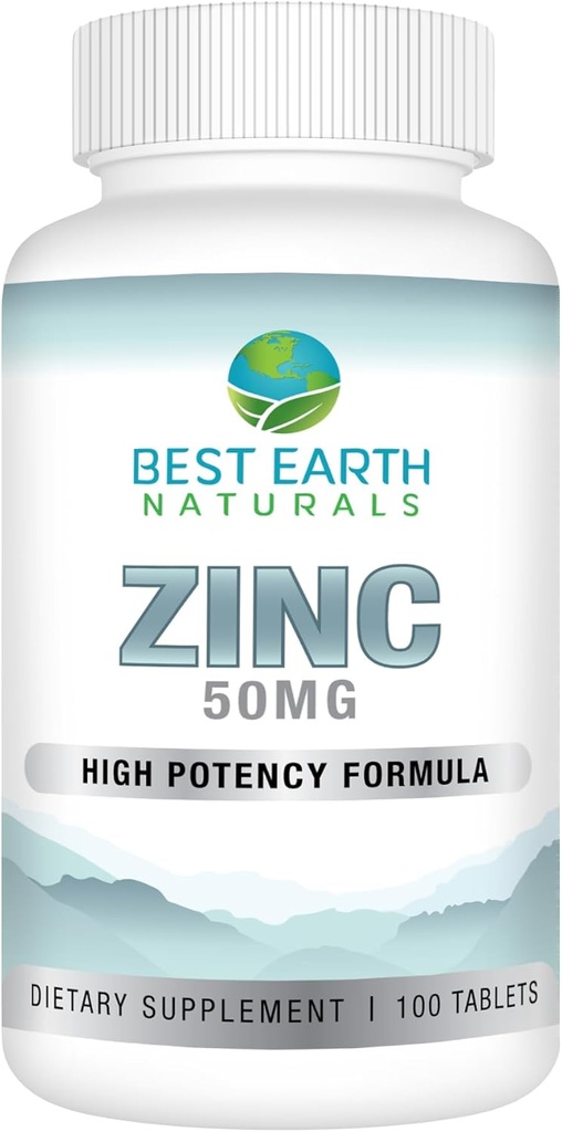Best Earth Naturals 50 Mg Zincs - Immune Support Supplement - High Potency Natural Antioxidant - 100 טבליות (100 יום מחלה)