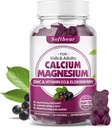 Softbear Calcium Magnesium Zinc Gummies לנשים, High Absorption Calcium Magnesium תוסף עבור כוח העצם, סוכר חינם, טבעוני, Elderberry Flavor 60 חניכיים