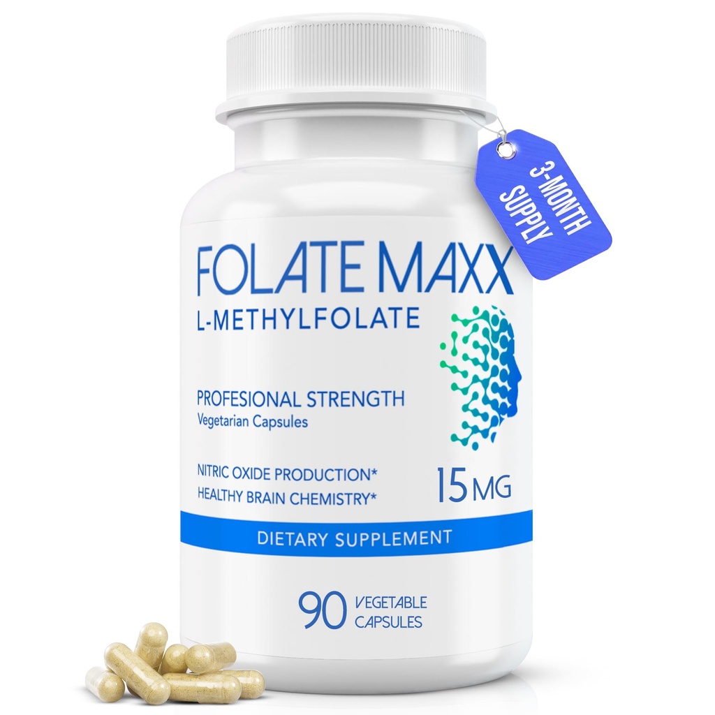 FolateMaxx L-Methylfolate 15 מ"ג 90 קפסולות | Professional Active Methyl Folate 5MTHF תוסף | Methylated Folate for Women & Men | Non-GMO, Gluten Free (3 חודשים)