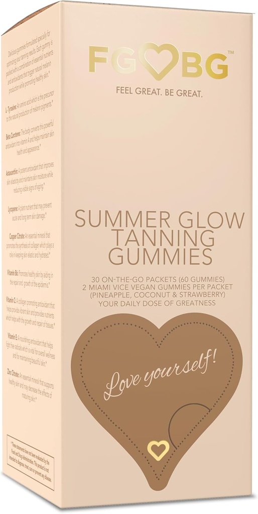 קיץ Glow Tanning Gummies - מיאמי Vice Flavor - Pineapple, קוקוס, ו Strawberry - טבעוני - Gluten-Free - חלב חינם - חומרים טבעיים - גודל נסיעות - 30 - יום אספקה