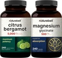 NatureBell Magnesium Glycinate קפסולות 500 מ"ג ו Citrus Bergamot Veggie קפסולות 5000 מ"ג Equivalent Bundle Pack | Chelated & Purified מינרלים