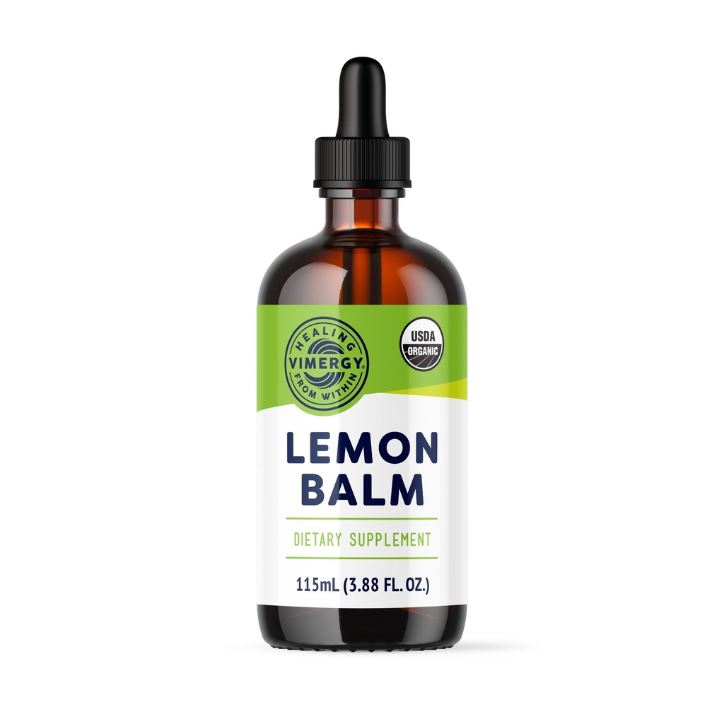 Vimergy USDA אורגני לימון Balm Tincture Herbal תוסף - יכול לשמש תה - non-GMO, אלכוהול חינם -115 mL (1 mL / משרת)