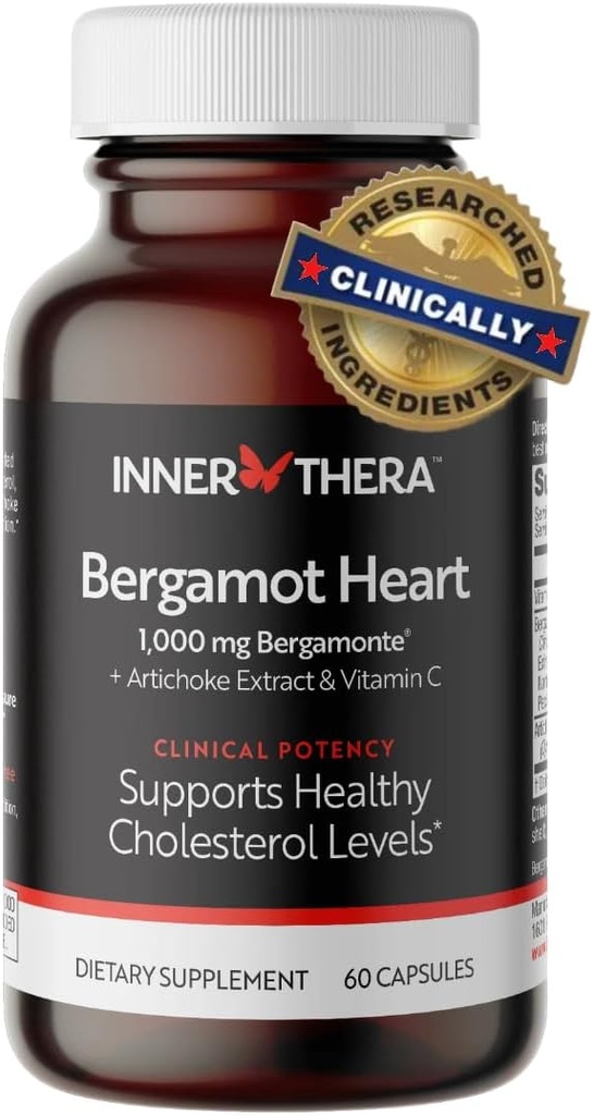 Bergamot Heart -1000 מ"ג Citrus Bergamot - תוספת כוח פוליפנולים - Cardiologist לפתח & קלינית פרובנס - ברמוט תוסף עבור כולסטרול גבוה ובריאות הלב