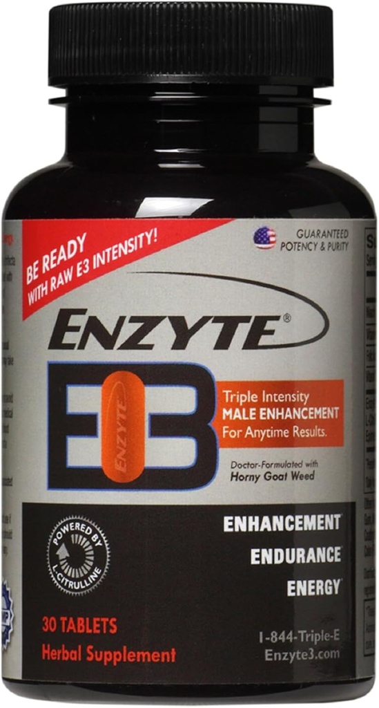 Enzyte3® Men's Vitality & Performance Support - Energy, Stamina, Endurance - עם L-Citrulline, Epimedium, Guarana Seed Extractd Extract & More - 30 טבליות