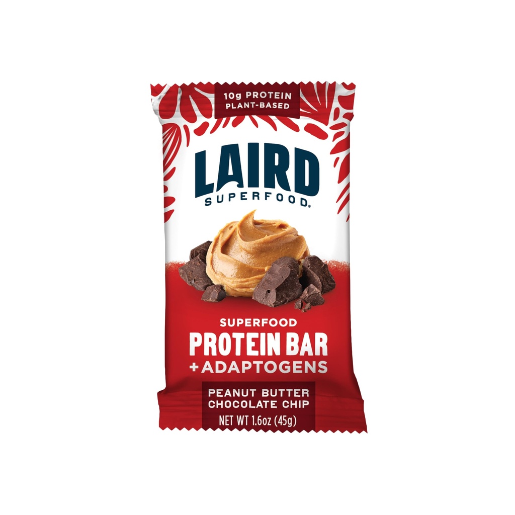 Laird Superfoodal חלבון Bars - חלבון בר אבל טוב יותר עם מרכיבים אמיתיים, Mushrooms 10g צמחי מבוסס חלבון, 6g סיבים - non-GMO - Peanut Butter Chocolate Chip, 10 Count (Pack of 1)
