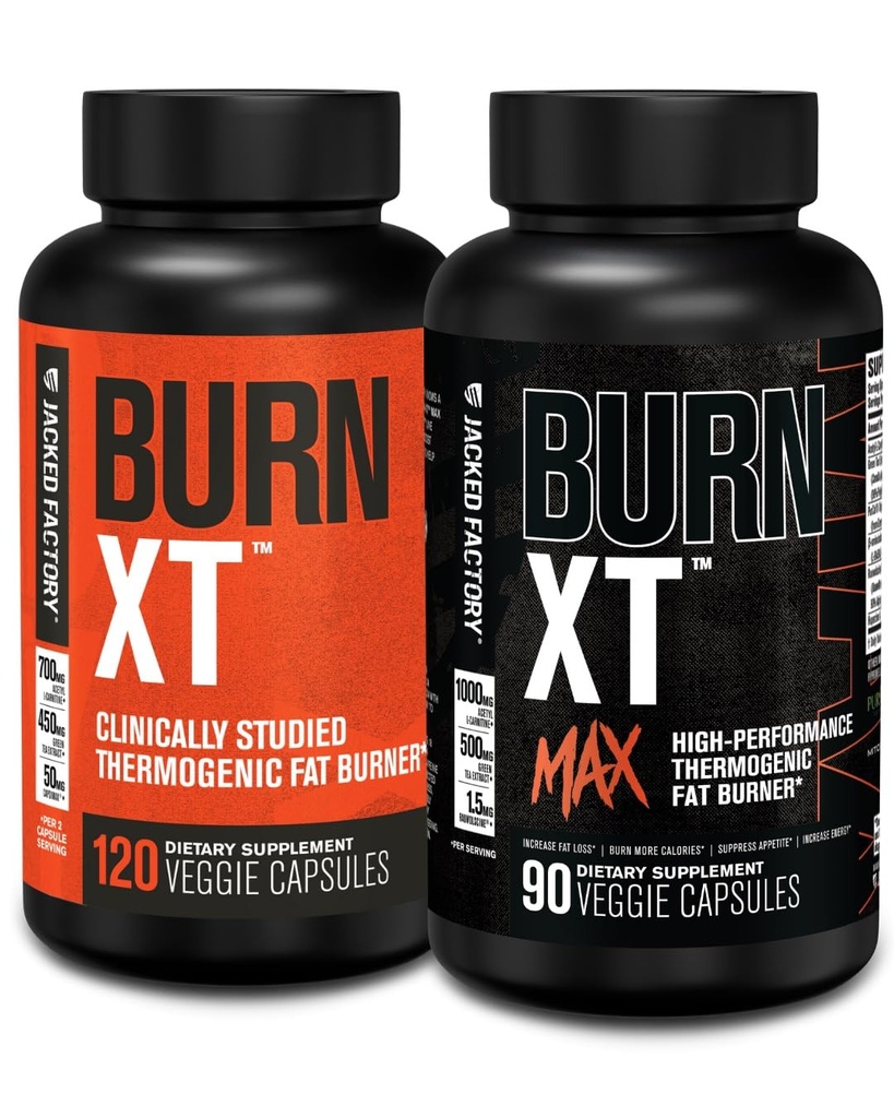 מפעל ג'ק Burn-XT למד קלינית שומן Burner & Weight Loss תוסף (120 קפסולות) & Burn XT Max High-Performance Fat Burner & Appetite Suppresant (90 קפסולות)