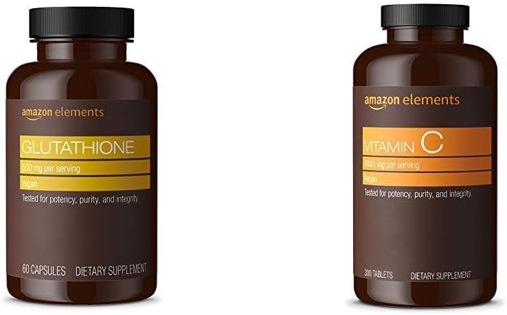 אלמנטים Glutathione, 500 מ"ג, 60 קפסולות, 2 חודשים אספקת ויטמין C 1000 מ"ג, טבעוני, 300 טבליות, 10 חודשים אספקה