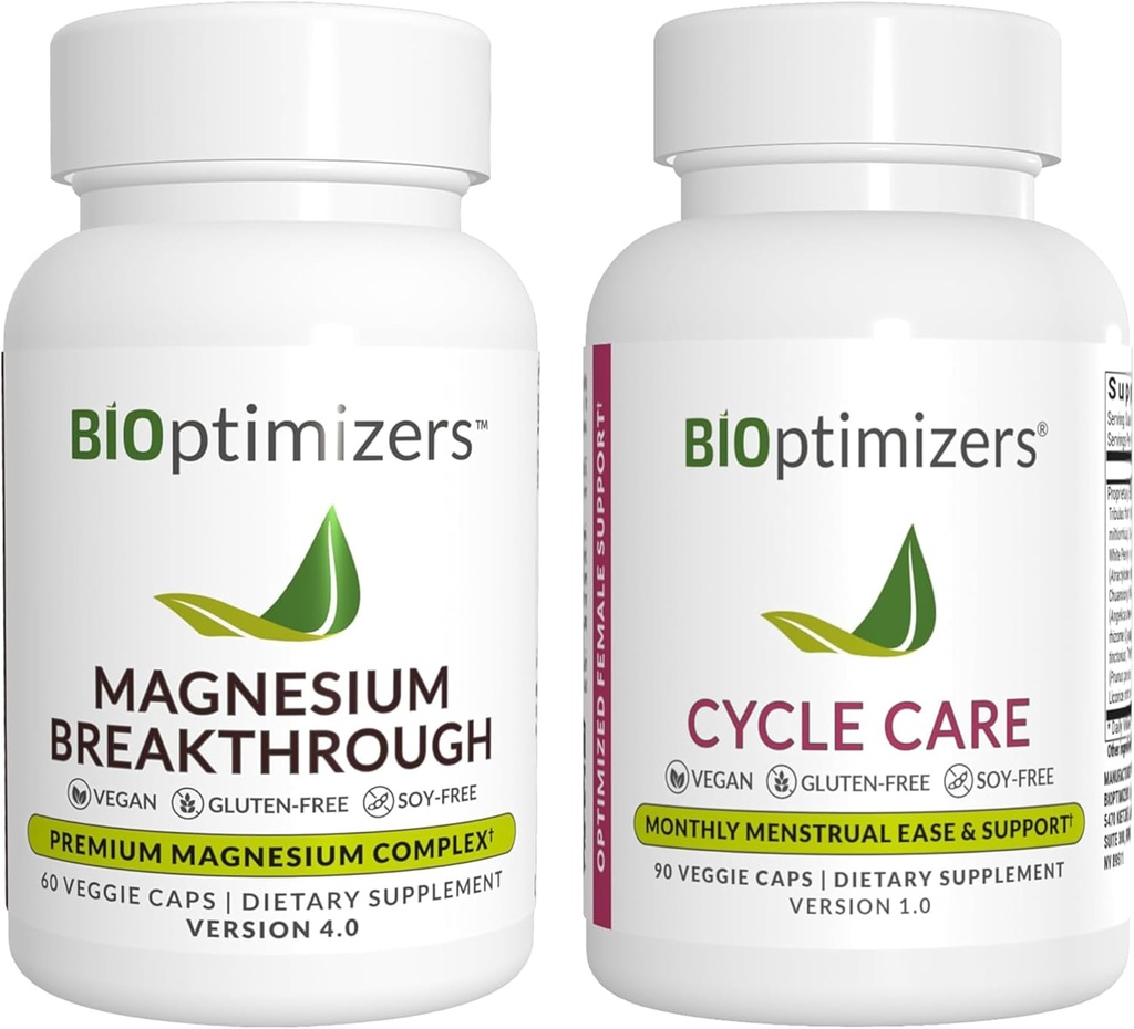 BiOptim Magnesium Break Through 4.0, (60 קפסולות) & Cycle Care (90 קפסולות) - שינה טבעית, מוח, ותמיכה מסטרופלית