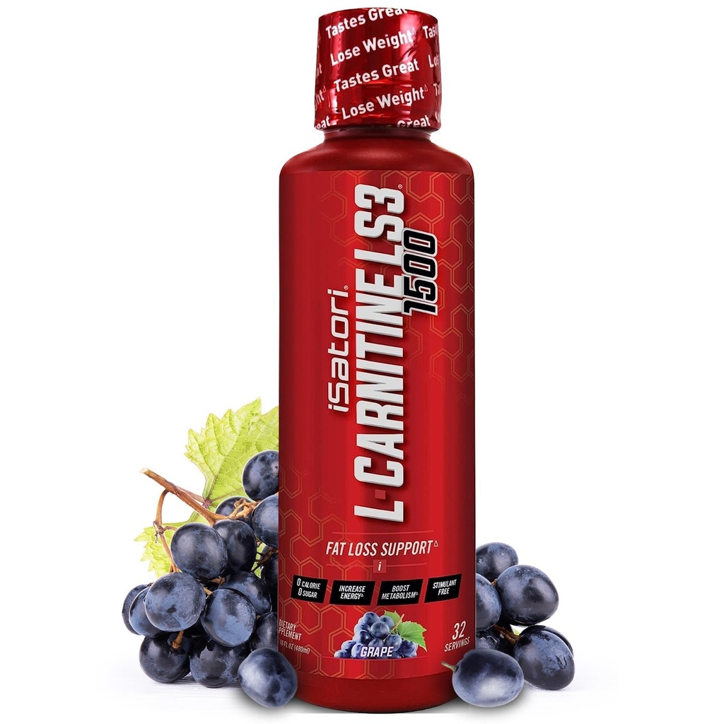 ISatori L-Carnitine LS3 1500, Triple-Blend נוזל L Carnitine תוסף, עם Acetyl & Tartrate, Stimulant Free Energy, Low Calories, סוכר או Gluten, Keto-Friendly, Grape Flavor (32 משרתות)