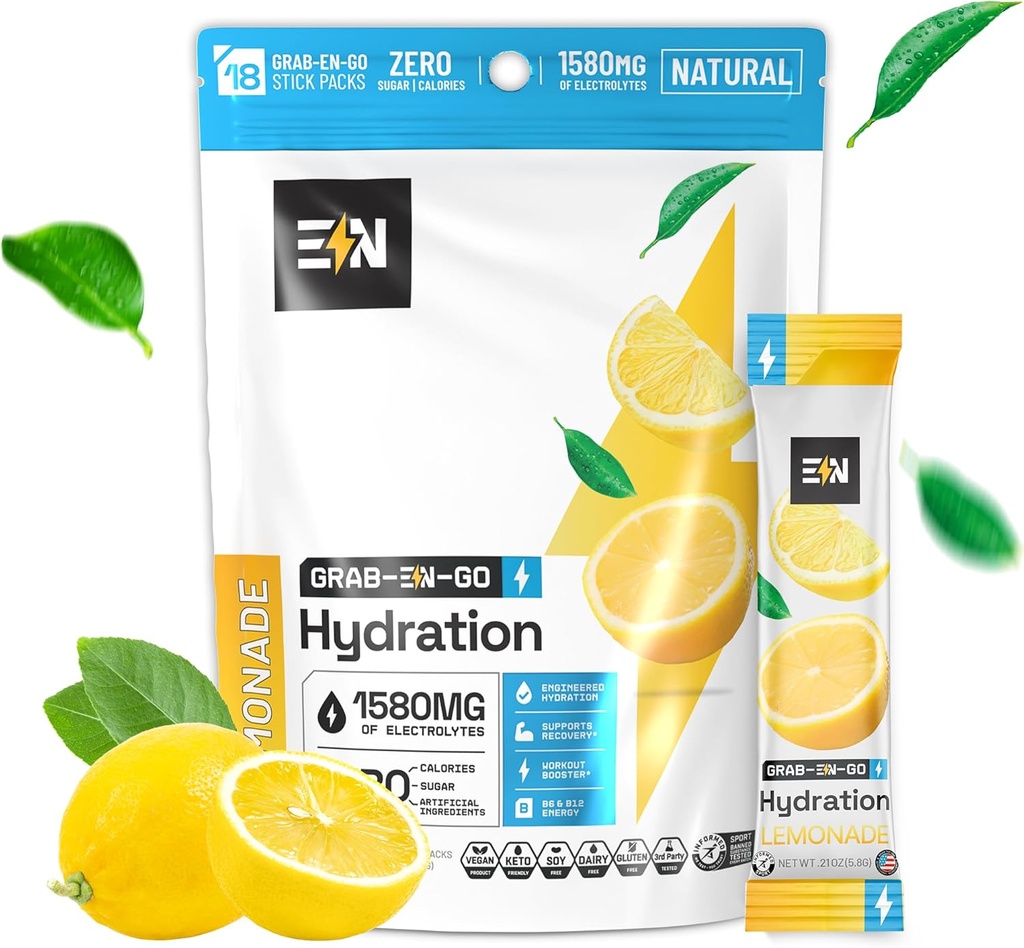 דיאטת סוכר ללא אלקטרוליט אבקת Packets - Lemonade Flavor - Keto hydrotion Packets w / Magnesium, Potassium & Sodium - Zero Calorie, טבעוני, non-GMO, Gluten-Free - 18 לשרתים בודדים