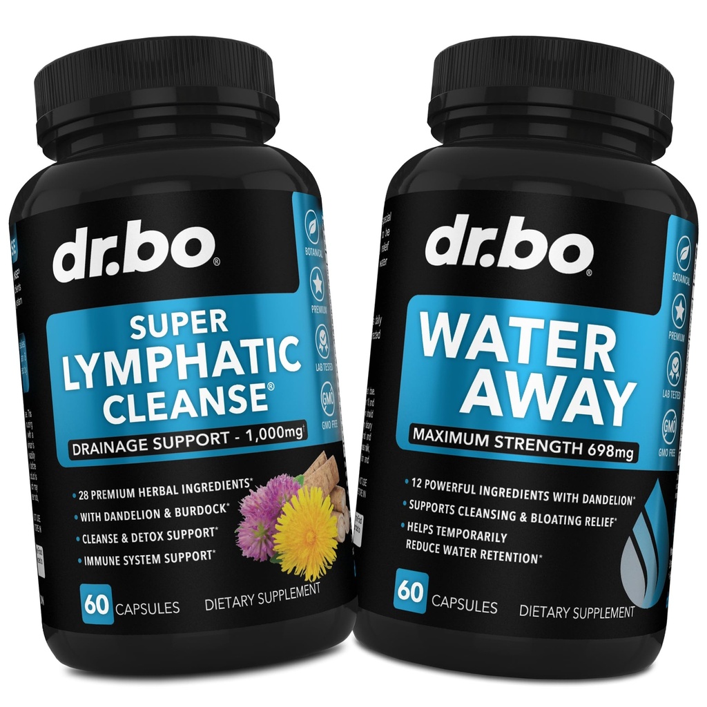 Limphatic Drainage תוסף Pills & Water Away - תמיכה לימפואטית כוללת מוצרי ניקוי צמחיים ופלות מים טבעיים Diuretics for Retention - Lymph Node Detox ניקוי מערכת Drainage
