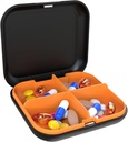 Pill Box Portable Pill Dispensing Box, Travel Portable Pill Box, 4Compartment Daily Portable PillPSKer, המתאים לוויטמינים, תרופות, שמן דגים (Black+Orange)