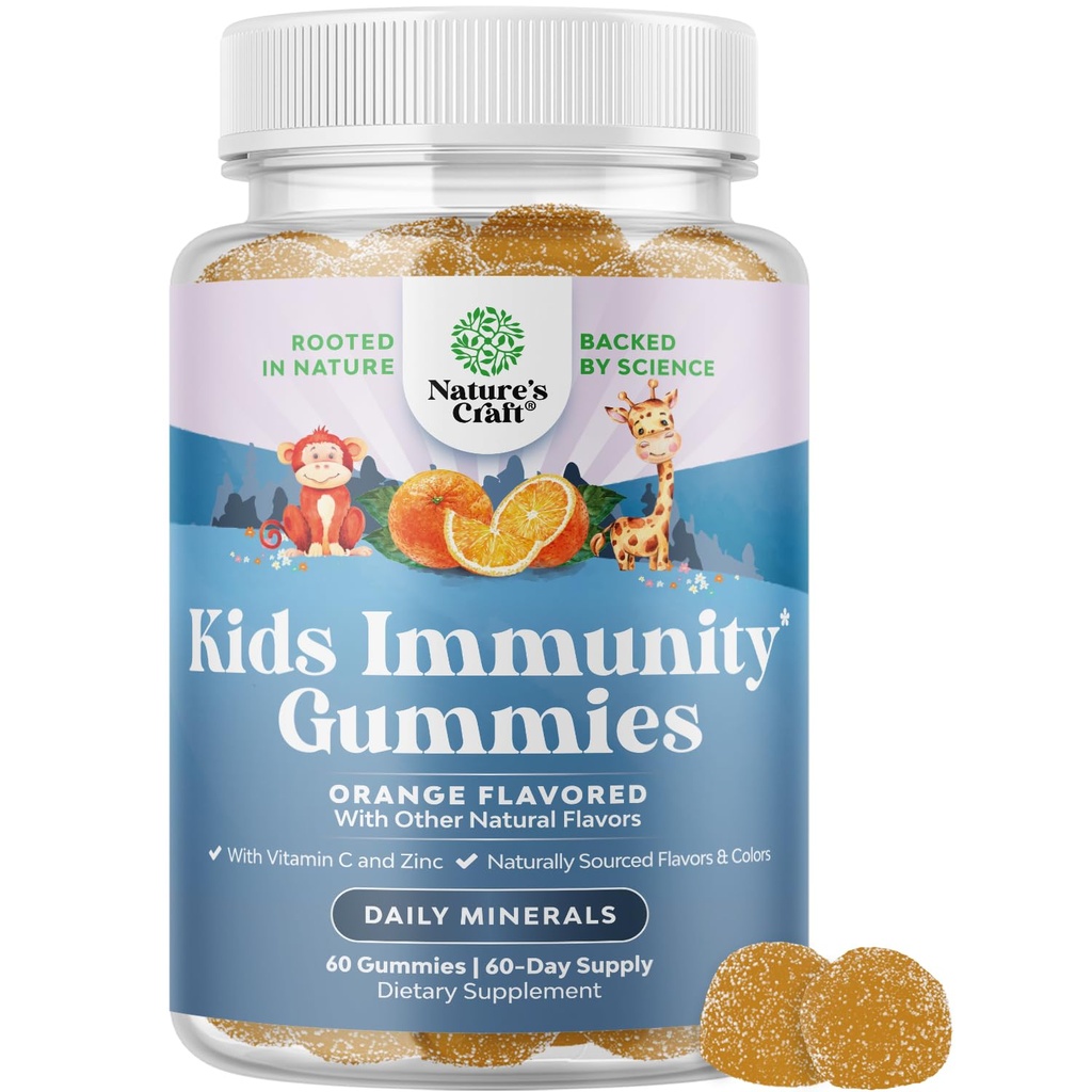 Kids Immunity Support Gummies - ויטמין C טעים עם Zinc ו Echinacea Immune Booster חניכיים לילדים - Gluten Free ו- Gelatin חינם תוספת ויטמין חניכיים לילדים