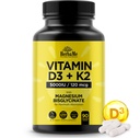ויטמין D3 5000 IU + K2 עם Magnesium Bisglycinate עבור Max Absorption | 90 קפסולות | תמיכה במזל | קידום הלב, העצמות והבריאות השרירים