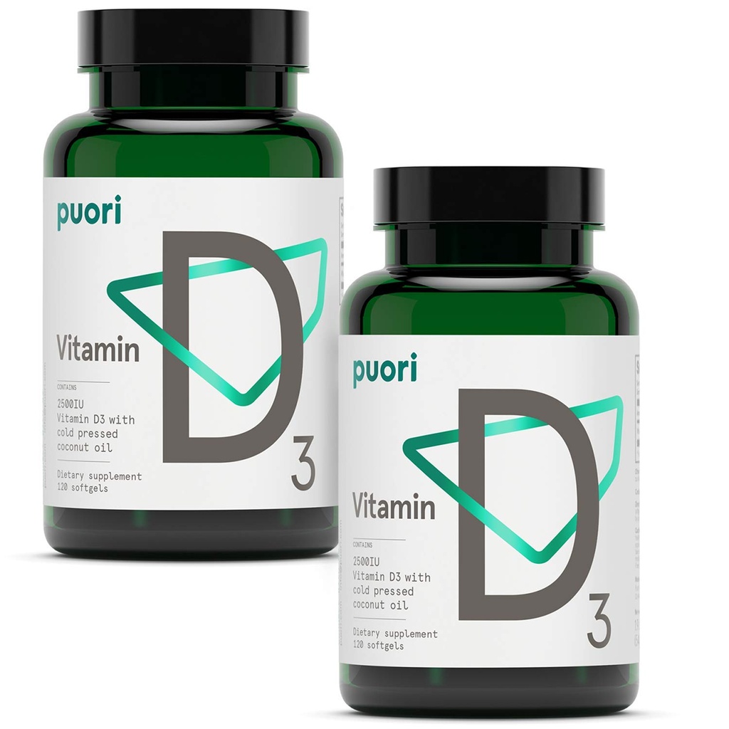 Puori ויטמין D3 Softgels, 2,500 IU (62.5 mcg) - תוספי ויטמין D3 מהירים עבור תמיכה במערכת החיסון, בריאות העצם והכחשה ותפקודי שרירים בריאים - non-GMO & Gluten-Free - 240 Count Count Count