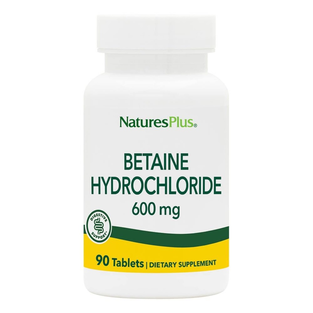NaturesPlus Betaine HCl (Hydrochloride) - 600 מ"ג, 90 טבליות - תוסף תמיכה מזיק, Relieves סימפטומים של לבבורן ו Indigestion - Hypoallergenic, Gluten-Free - 90 משרתי תמיכה חינם - 90 לשרתים