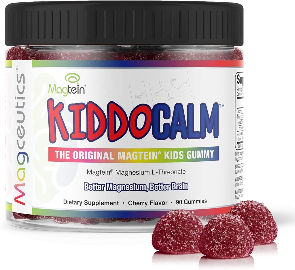 KiddoCalm Magnesium Gummies - Magtein Magnesium L-Threonate Gummy לילדים, Focus, Calm, Sleep, Attention & Brain Health Support for Children - 90 חניכיים טבעוניות