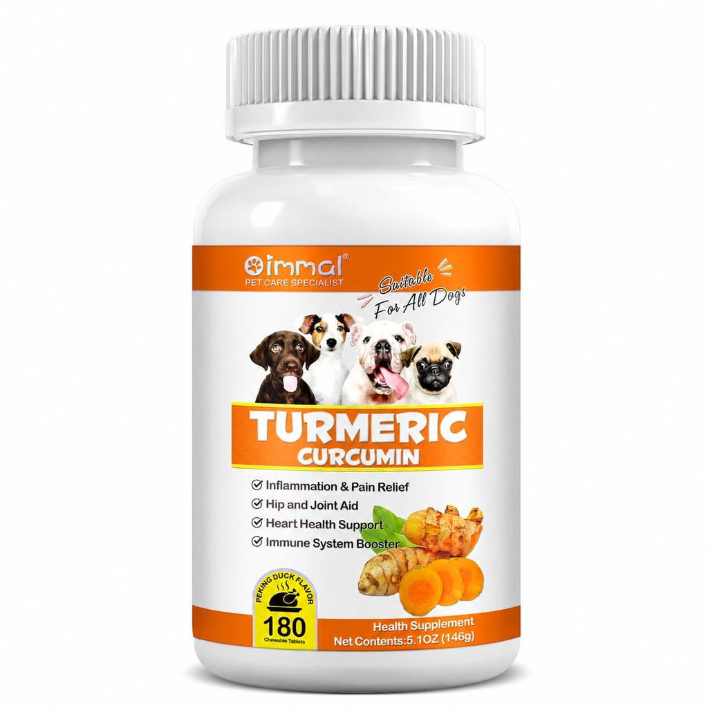 Turmeric for Dogs - 180 Count Tablet מתייחס עם Curcumin & Piperine - בריאות משותפת, ניידות, אלרגיה ו- Itch הקלה, Skin & Coat, Hot Spots - Duck Flavor with Salmon Oil