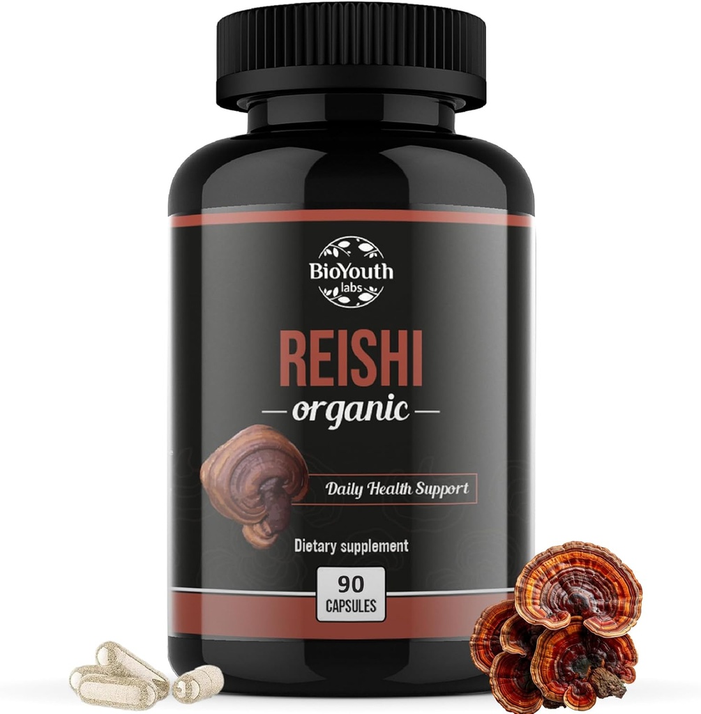 תוספי מזון אורגני Reishi Mushroom | Non-GMO & Allergen-Free | 90 קפסולות (1-Month Supply)