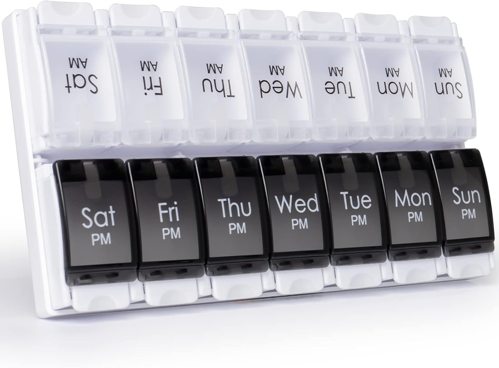 MeRICARGO Am Pm Pill מארגן 7 ימים, 2 פעמים ביום גדול כדור שבועי Box, Push Button Daily Pill Case עבור ויטמין, שמן דגים, תוספים