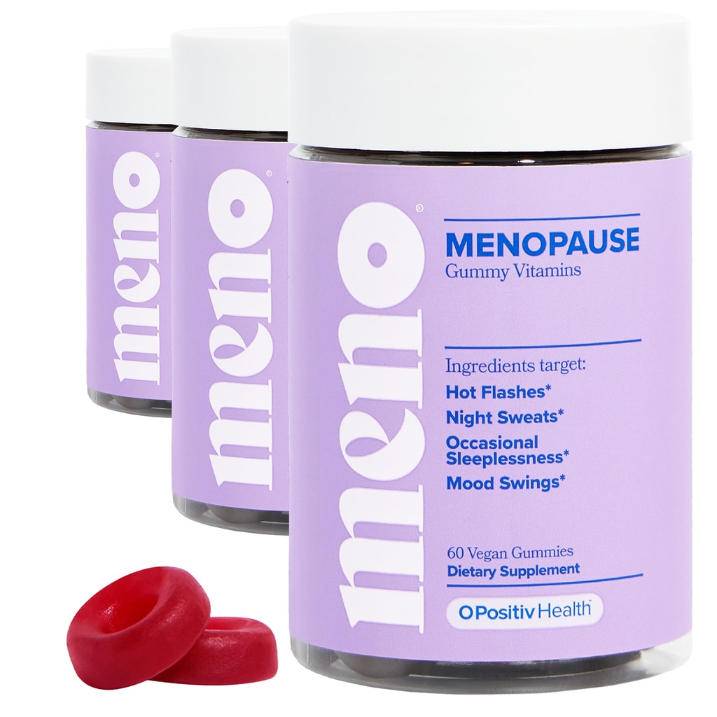 O Positiv MENO Gummies for Menopause, 30 משרתות (Pack of 3) - תוספי הורמון חינם לנשים עם Black Cohosh & Ashwagandha KSM-66 - עוזר Alleviate Hot Flashes, Nights Sweats, & Mood Swings